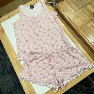 Laura Ashley Pink Checkered Floral Pajama Set